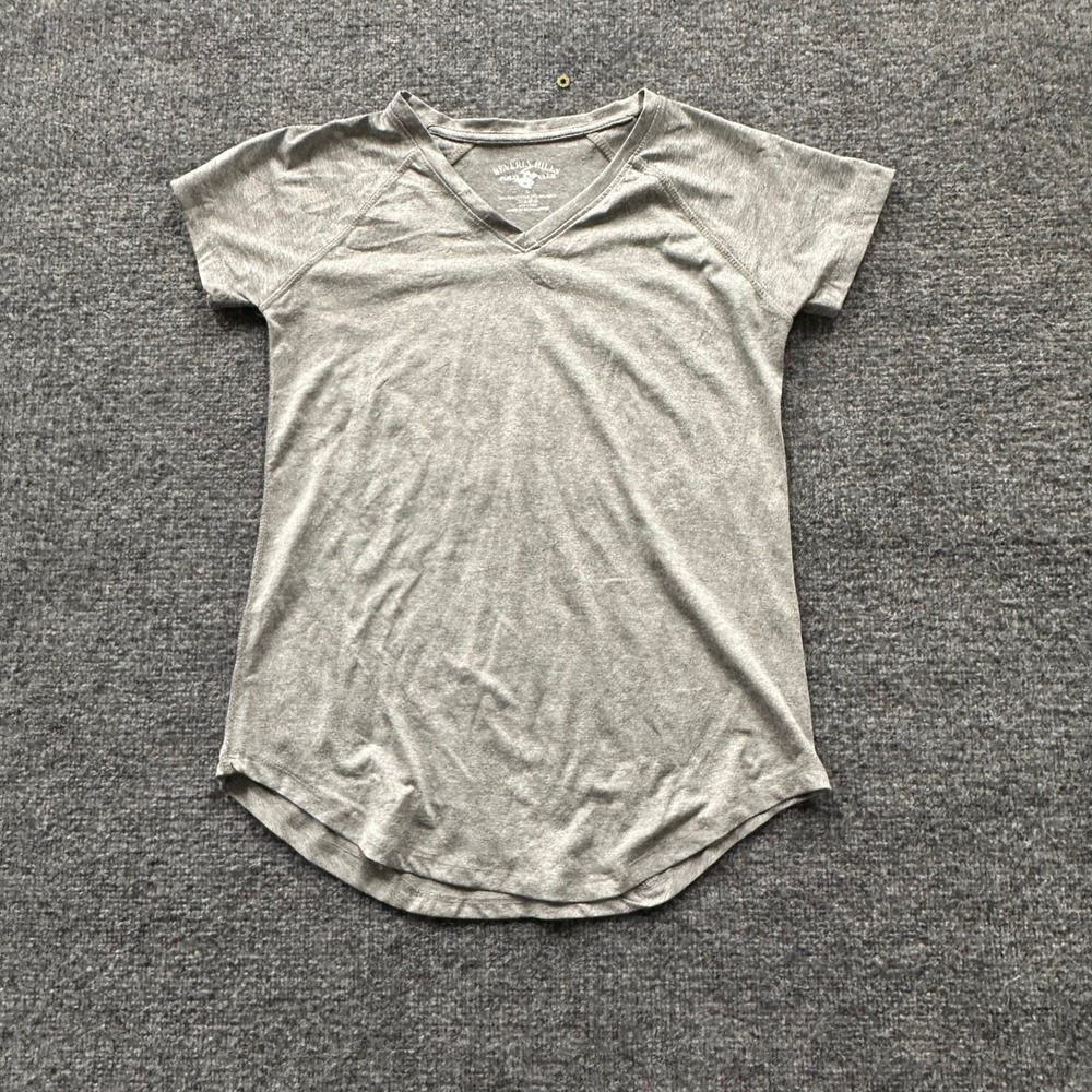 BHPC T-Shirt Womens Size S Gray V-Neck Athletic Curved Hem Stretch Tee